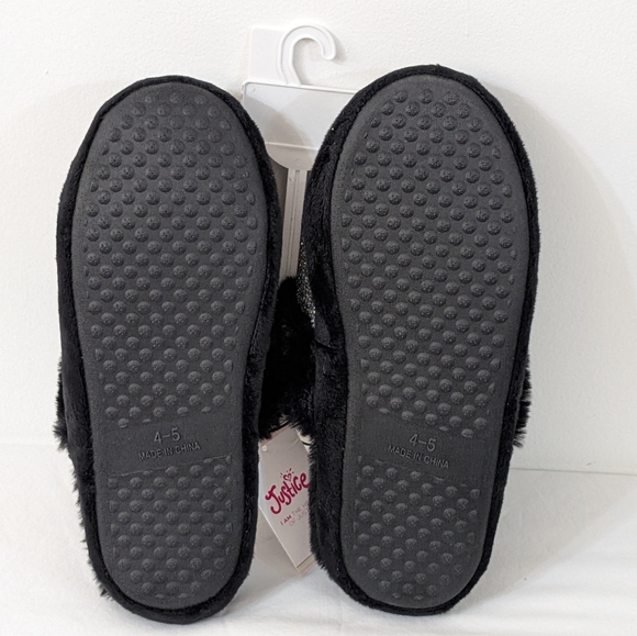 Justice Girls Black Sparkly Scuff Slip On Slippers, Size 4/5, New With Tag - Picture 3 of 3